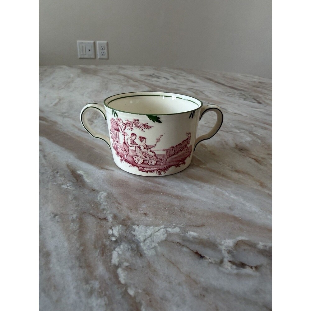 Vintage Wedgwood Double Handle Bouillon Cup Pink Transferware English Cottage